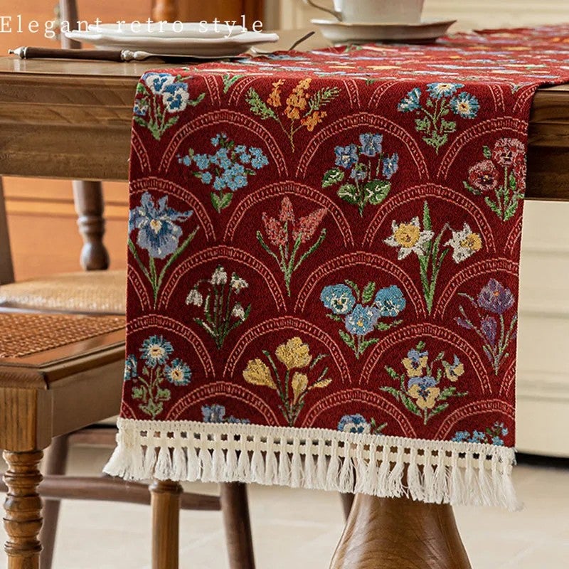 Bluejw Ychon French Retro Style Table Runner  Tablecloth Polyester Table Runner for Wedding Parties for Home Decor - Image 1